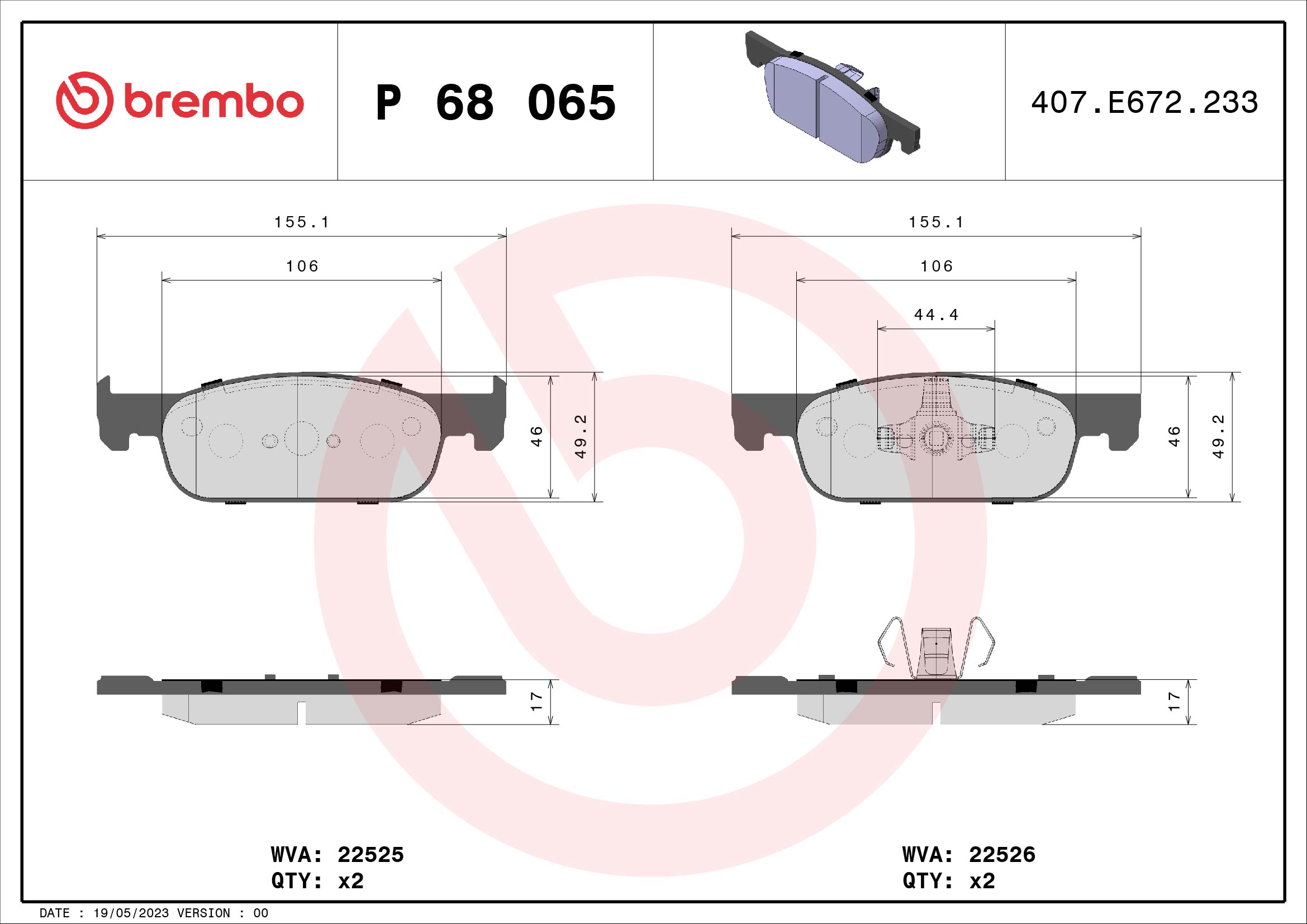 A.B.S. P 68 065 BREMBO Bremsbelagsatz, Scheibenbremse